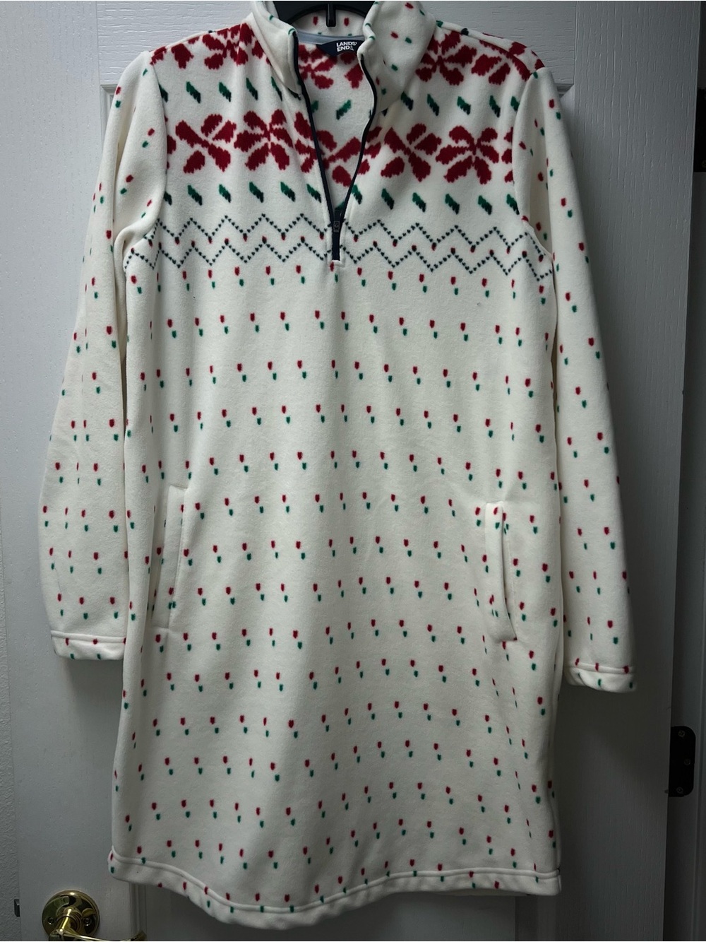 Lands End Midi Length Holiday Fleece Night Gown Sz Med